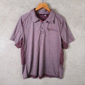 Marmot Shirt Mens XL Burgundy Heathered Short Sleeve Polo Zip Pocket Quick Dry